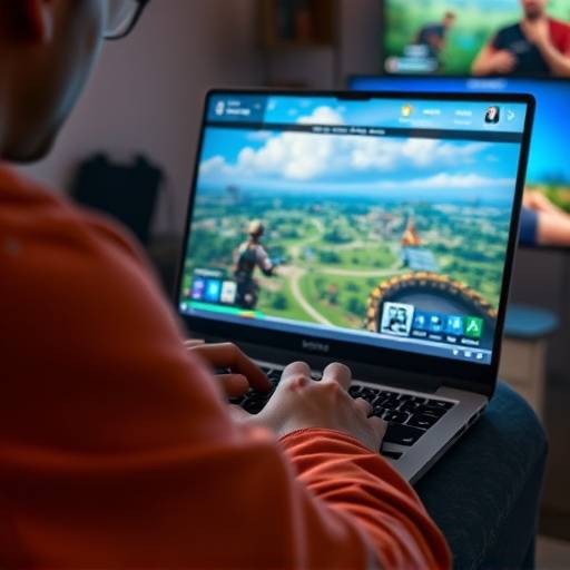 A person playing a game on a laptop using cloud gaming services.