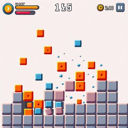 Screenshot of the Block Buster hyper-casual game, showing blocks being destroyed by a ball.