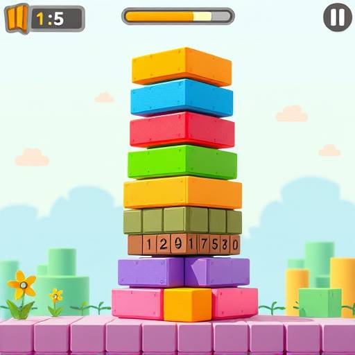 Screenshot of the Color Stack hyper-casual game, showing colorful blocks being stacked.